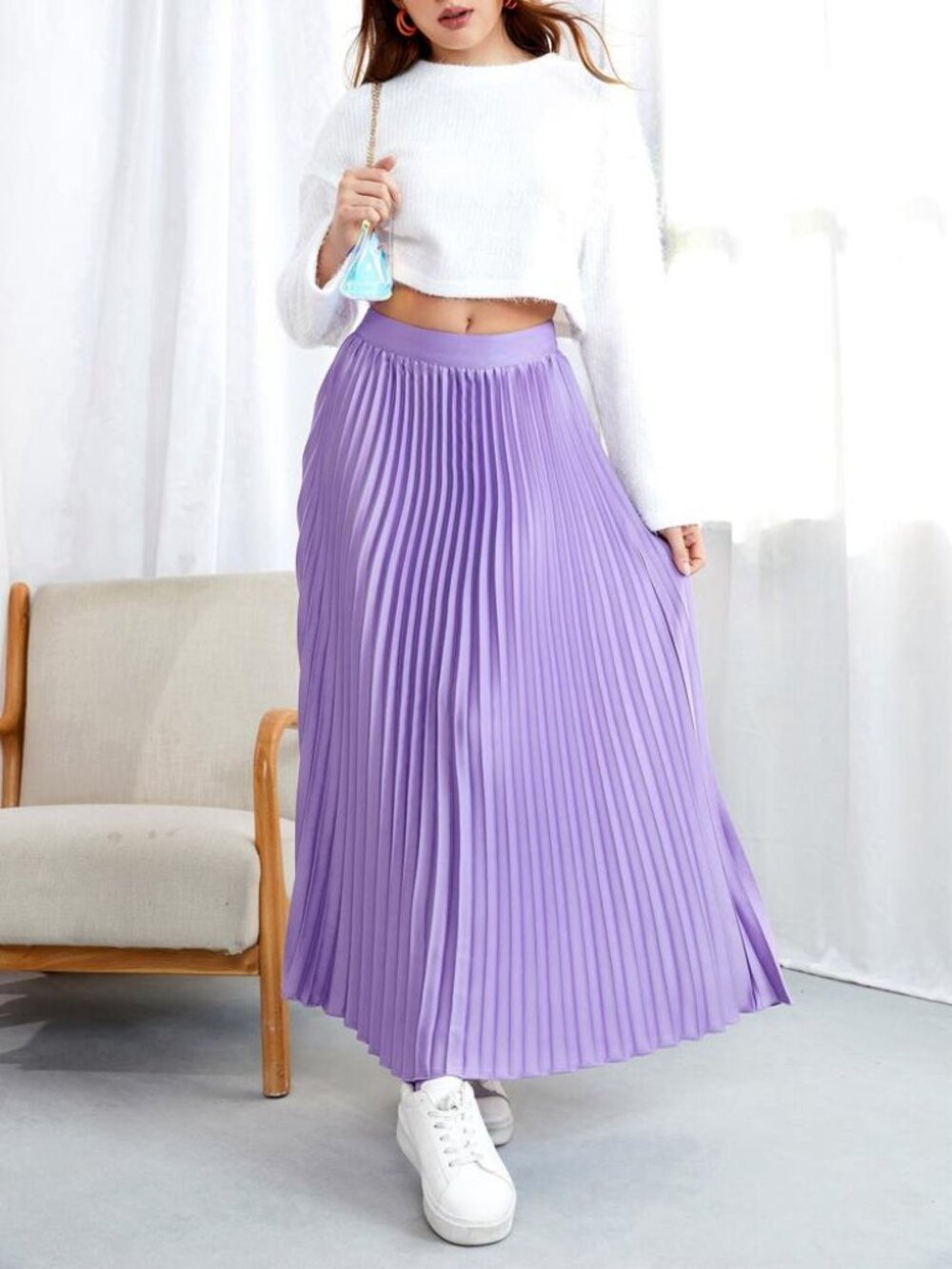 purple pleated maxi skirt with vertical pleats #maxiskirt #pleated